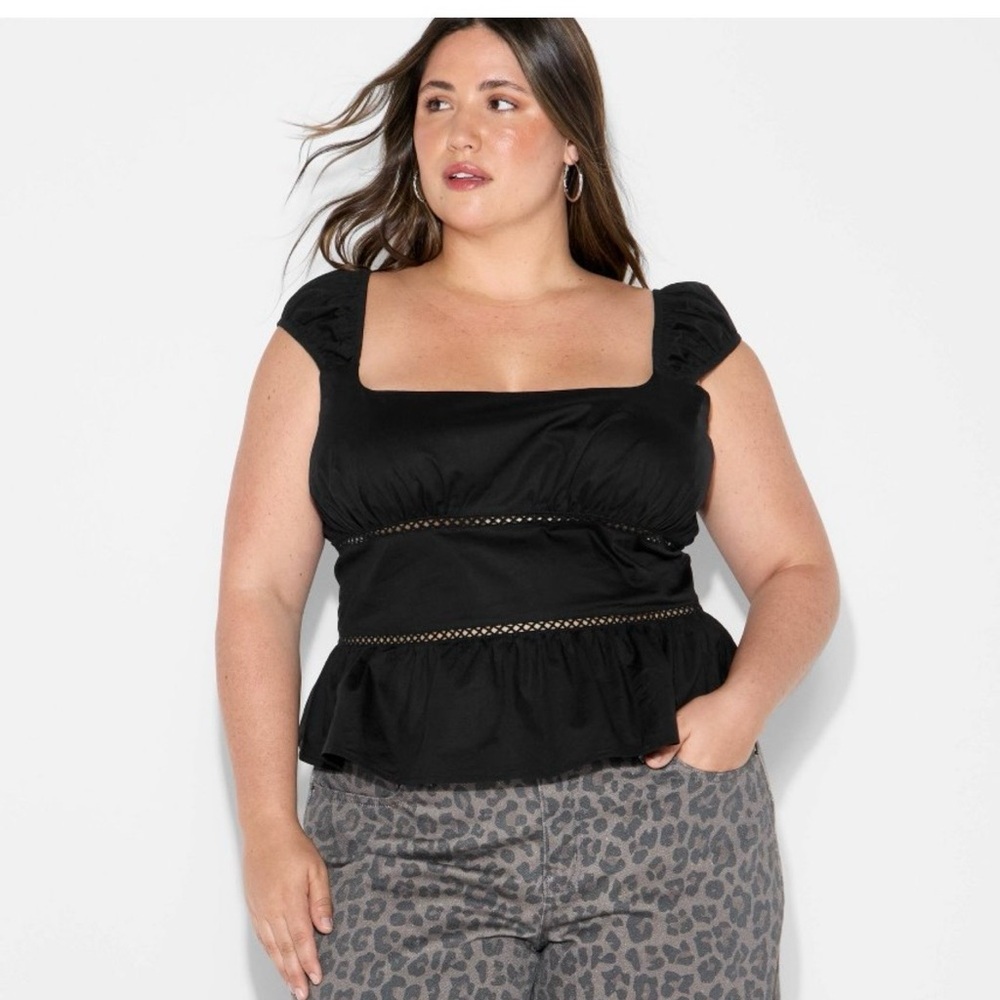 ❤️3/$15 NWOT Wild Fable Black Square-Neck Peplum Top - Size XS